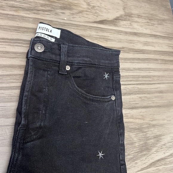 PISTOLA HIGH RISE BUTTON FLY BLACK JEANS WITH EMBROIDERED STARS 26 - Picture 16 of 16